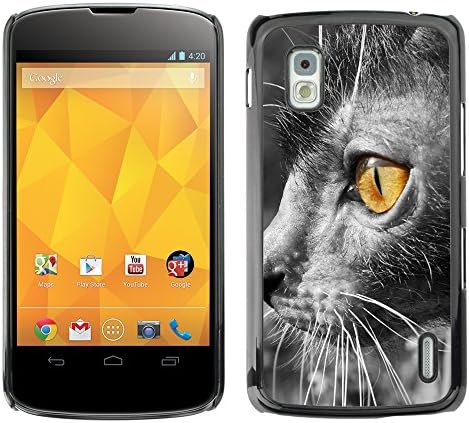 ZOOCASE Slim PC / Aluminium Sleek Case Cover Armor Shell - lykoi bright yellow eye grey furry - LG Google Nexus 4