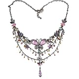 Pink Butterfly 3 Strand Layer Necklace Victorian Style