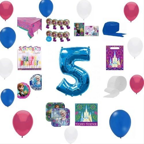 Disney Frozen Happy 5th Birthday Super Deluxe Party Pack for 8 Guests - 75 Piece Set