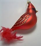 Review  c304 / Cobane Red Cardinal with Feathered Tail Bird Hand Blown Glass Christmas Ornament
