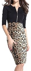 Sexy Knee Length Elbow Length Sleeves Leopard Print  Shirt Bodycon Dress 