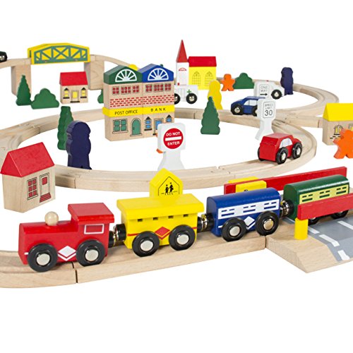 Best Choice Products 100pc Hand Crafted Wooden Train Set Triple Loop