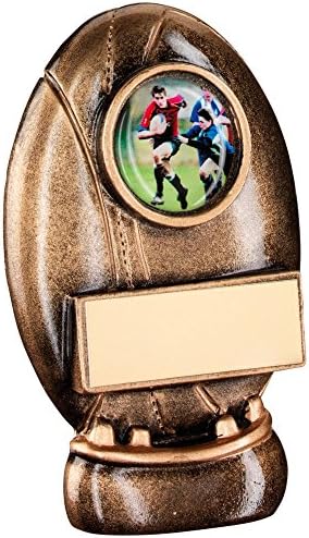JR4-RF163C Brz/Gold Resin Rugby Ball+Kicking Tee Trophy - (1in Centre) 4.5in Includes Free Engraving (Up to 30 Characters)