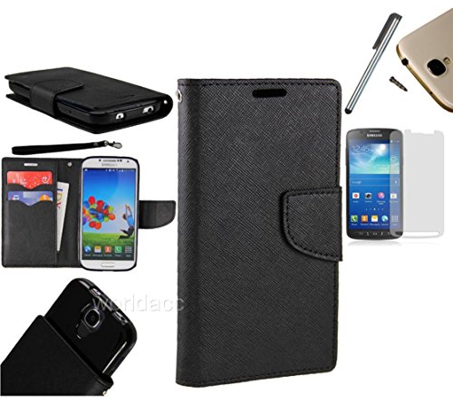 For Zte Savvy Z750C / Zte Awe N800 / Zte Reef N810 (Straight Talk Virgin Mobile) PU Leather Flip Cover Folio Book Style Pouch Card Slot Myjacket Wallet Case With Transparent TPU Slider + [WORLD ACC] TM Brand LCD Screen Protector + Silver Stylus Pen + Black Dust Cap Free Gift (Pu Leather Wallet Black / Black)