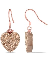 Rose Plated Sterling Silver Rose Druzy Gemstone, Heart Shaped Earrings