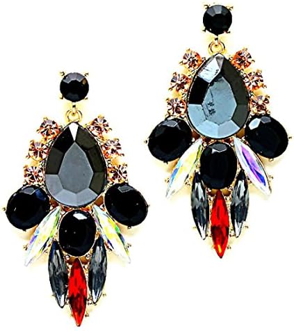 Pop Urban Chic Black Red Ab Gray Peach Glass Crystal Chandelier Gold Chandelier Long Statement Earrings