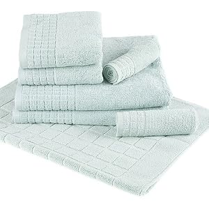 6pc Spa Towel Set with Bonus Rug, White by