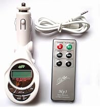In Car 4-in-1 WMA/MP3 Wireless Modulator/FM transmitter for SD Card, USB Pen (Flash) drive and MP3 players (like iPod). White with Remote Control.