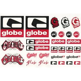 Globe Shoes Sticker Sheet - 29 Stickers for Skateboard Snowboard BMX Laptop Scooter Moto-X