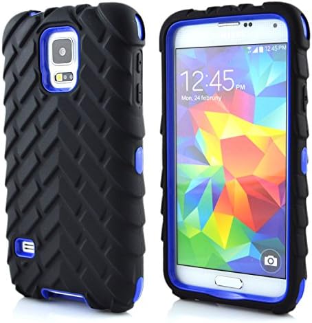 For Samsung S5 armor cases, SunnyFlower Tough Armorbox Dual Layer Hybrid Hard/Soft Protective Rotate Bracket Pattern Case for samsung galaxy S5 i9600 Fashion TPU + PC 3-Piece Style Hard Cover with Screen Protector and Stylus (Blue)