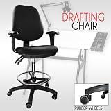 Drafting Stool with Adjustable Arms Ergonomic Foot Rings Chair Office Black