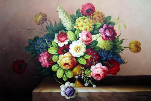 Coloful Flowers on Table Oil Painting 24 x 36 inches