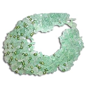 Sterling Silver Green Fluorite and Green Pearl Beaded Necklace by Sajen