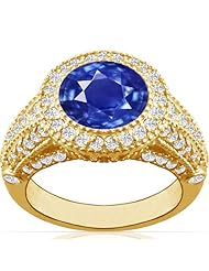 18K Yellow Gold Round Cut Blue Sapphire Ring With Sidestones (GIA Certificate)