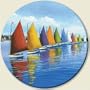 Lazy Susan ~ Rainbow Catamarans ~ decorative tempered glass ~ 16 inch diamete...