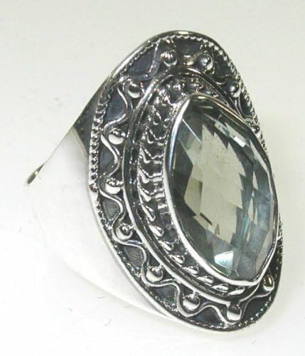 Size 8.5 Green Amethyst Sterling Silver Ring
