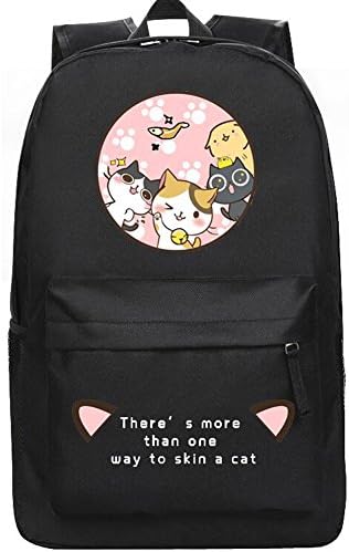 Japanese Cat Game Neko Atsume ใญใใใคใ Backpack Shoulders Bag Cute Cat Anime Laptop School Bag (Black)