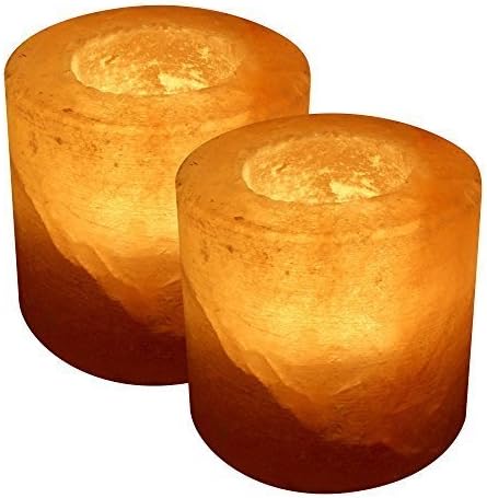 2 pcs Natural Himalayan Cylinder Salt Tealight Candle Holder Air Purifier &amp; Ionizer