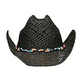 BLACK LIGHTWEIGHT VENTED TOYO COWBOY HAT W BEADED HATBAND by Jeanne Simmons