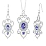 Oval & Round Shape Sapphire Pendant Earrings Set in Sterling Silver