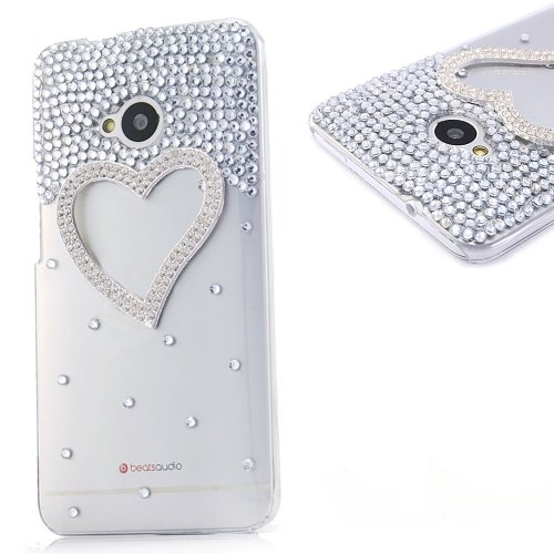 EVTECH(TM) 3D Crystal Heart Rhinestone Diamond Design Case Cover for HTC One 801e HTC M7(100% Handcrafted)