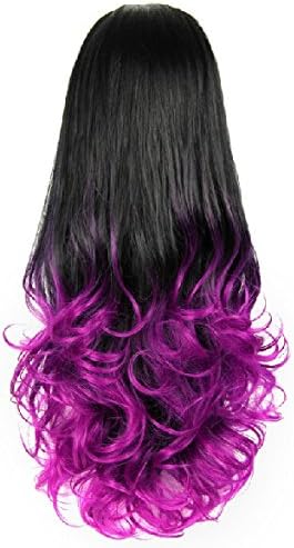 Liaohan® Two Tone Ombre Wig Dip Dye Curly Wig 3/4 Half Wig Hair Fall Assorted Colors (Fuchsia)