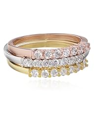 Multi-Plated Sterling Silver Round Cubic Zirconia Stackable Ring Set