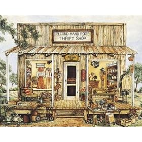 Thrift Shop by Kay Lamb Shannon. LAMINATED. 20.00 inches width by 16.00 inches height. Highest Quality Art Poster Print