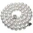 White 7-8mm AAA Cultured Pearl Strand Choker Necklace w. Platinum Overlay CAREFREE Sterling Silver Rose Clasp 16" (LS1R2)