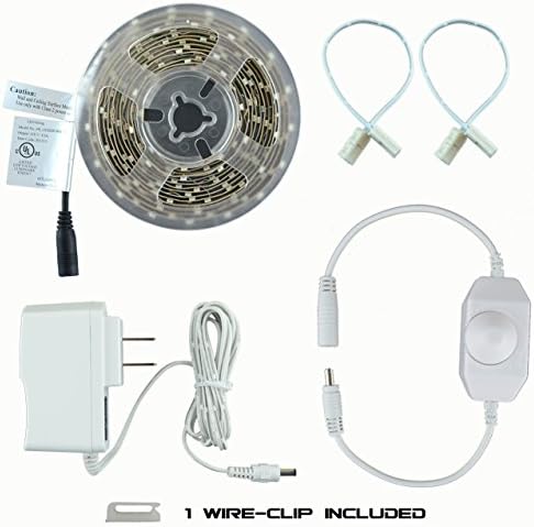 HitLights Warm White SMD3528 LED Light Strip Kit - 180 LEDs, 10Ft Roll, Cut to length, Includes 15 Watt Power Adapter and Dimmer - 3000K, 72 Lumens per foot