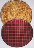 Scott's Cakes Cereal Snack Mix in a Large Plaid Tin