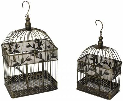 EcWorld Enterprises 7761088 Urban Designs Antique Gold Decorative Metal Bird Cages - Set Of 2