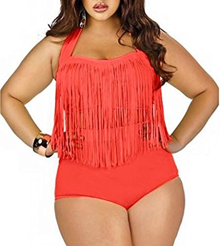 Women's Plus Size Retro Vintage High Waist Braided Fringe Top Bikini Swimsuits