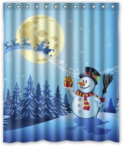 Christmas Snowman Background Waterproof Shower Curtain/Bath Curtain--Size: 60