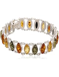 Multicolor Amber and Sterling Silver Marquise-shaped Bracelet, 7.5"