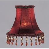 Silk Bell Shaped Chandelier Clip On Lamp Shades with Amber Beads - Red with Amber Beads - B1499