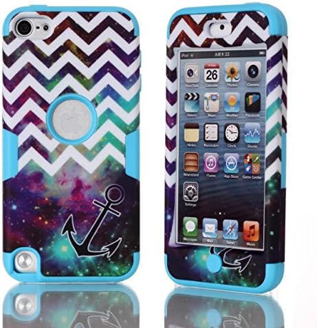 Touch 5, iPod Touch 5, iTouch 5,AnyShock Chevron with Anchor Dual Layer Heavy Duty Shockproof Rugged Hard/Soft Drop Impact Resistant Protective Case Hybrid Armor Case for Apple iPod Touch 5 5th Generation (Blue)