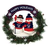 20" NFL Houston Texans Snowman Couple Christmas Berries and Pine Cones Wreath