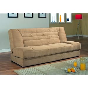 Tan Microfiber Futon Storage Sofa Bed Couch Bedroom
