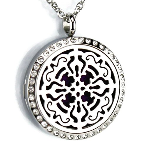 Diffuser Necklace Flower of Life Stainless Steel Pendant for Aromatherapy Essential Oils or Perfume - Best Unique Relaxation or Stress Relief Gift