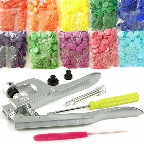 KAMsnaps Starter Pack: 100 Size 20 KAM Snaps and Snap Pliers Press for Plastic Snaps No-Sew Buttons Fastener Installation Attacher Setter Hand Tool for Cloth Diapers Bibs (Rainbow/Pink)