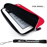 Slim High Quality Durable Glove Sleeve Case with extra pocket Custom Made For Barnes & Noble Nook eBook Reader (RED) + Includes a 4-Inch eBigvalue Determination Hand Strap