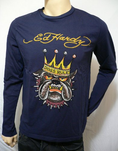 Ed Hardy Men langarm T-Shirt Royal Dog navy Studs Gr.XL