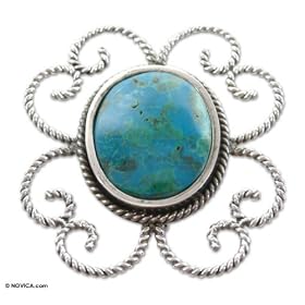 Chrysocolla brooch pendant, 'Serenity' by 