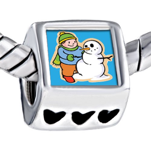 Happy Boy Making Snowman Heart Beads Fits Pandora Charm Bracelet