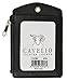 Cavelio ID Printed Lanyard Leather Badge Holder with Neck Strap (Black)