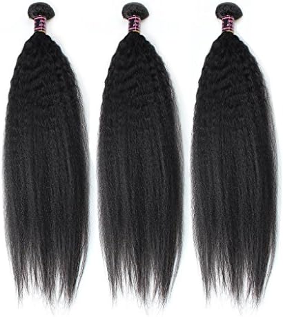 Allove 10 12 14inch Brazilian Virgin Kinky Straight Hair Weave 3Bundles Yaki Human Hair Unprocessed Natural Color
