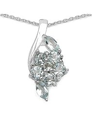 1.10 Carat Genuine Blue Topaz Sterling Silver Pendant Necklace. 18"