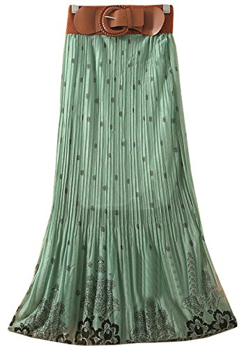 Womens pleated floral print bowknot belt chiffon long s…