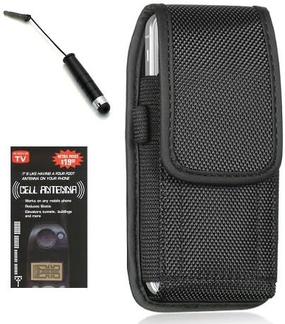 Samian Cell World Black Vertical Rugged Canvas Belt Clip Pouch Holster Case for Samsung Galaxy S5 + SCW Mini Stylus + Cell Phone Antenna Signal Booster